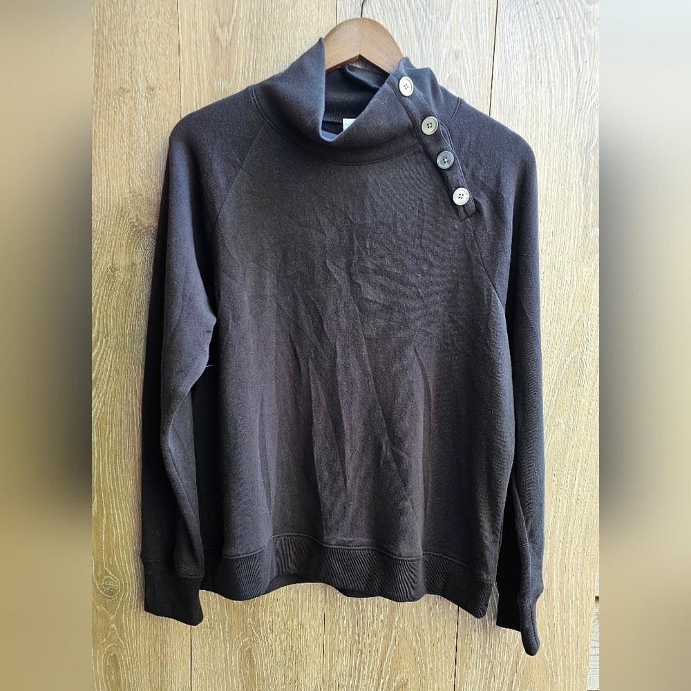 NWT J. Crew Black Button-Detail Sweater Tartan wide button-collar sweatshirt